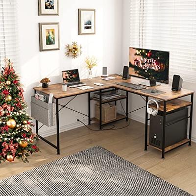 Tbfit L Shaped Desk with Storage Shelves, Reversible Coner, Office Desk for  Small Space,Large Computer Gaming Desk Workstation with Power Outlet,2