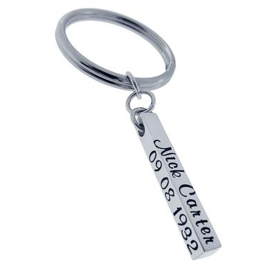 Silver Bar Key Chain - Personalized with Your Special Message and Name -  Hand Stamped Sterling Silver - Custom Wide Bar Keychain