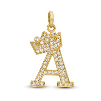10K Solid Yellow Gold Crown Initial Letter Pendant with CZ, Women's, Size: One Size
