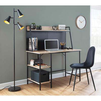 CAPHAUS 47 in. Home Office Desk, Study Writing Desk with 2-Tier Storage Shelves, Rustic Oak and Black