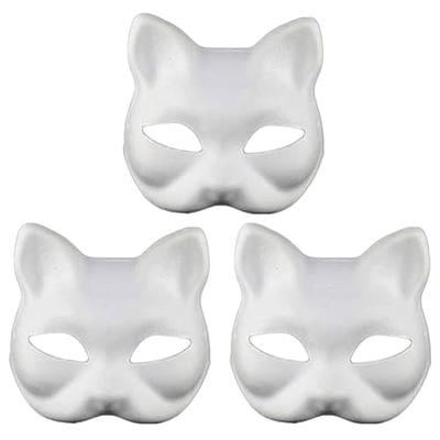 LOGOFUN 10 Pcs Cat Masks for Kids Therian Mask White Paper Blank DIY  Unpainted Animal Mask Cosplay Party Decorations