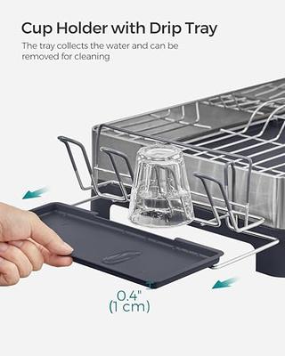 SONGMICS Dish Drying Rack, Stainless Steel Dish Rack with Rotatable Spout,  Drainboard, Fingerprint-Resistant Dish Drainers for Kitchen Counter, 12.5 x