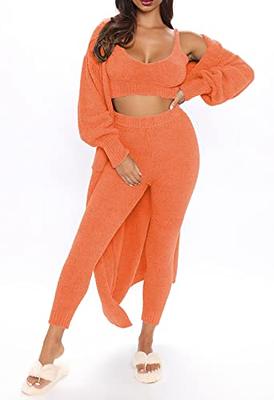Linsery Women 3 Piece Fuzzy Fleece Outfit Tank Top Leggings Set Pajamas  Wear Warm Sherpa Coat Orange XL - Yahoo Shopping