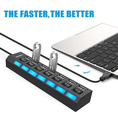 7 Port USB 2.0 High Speed Multiport USB Hub with Individual Switches and  LEDs