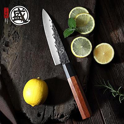 Mitsumoto Sakari 7 inch Japanese Santoku Knife Chef Knife, 3 Layer Hand Forged Cooking Chef's Knives, Super Sharp Meat Cleaver Kitchen Knife