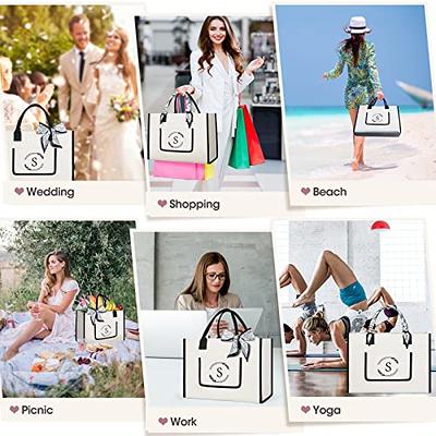 Initial Canvas Grocery Bag, Personalized Present Gift Tote Bag for Wedding  Birthday Holiday Reusable Grocery Bag Initial Letters for Women Teachers