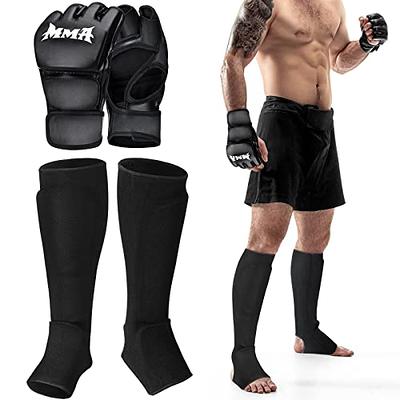 Muay Thai MMA Kickboxing shin Guards, Elite Sports Instep Guard Sparring  Protective Leg shin Kick Pads for Kids and Adults (L-XL