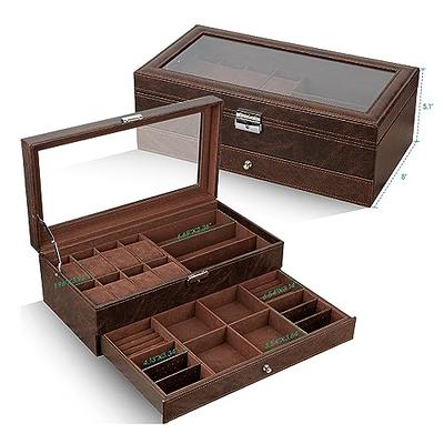 Ikkle Wood Jewelry Box for Male, Luxury Glass Top Men's Jewelry