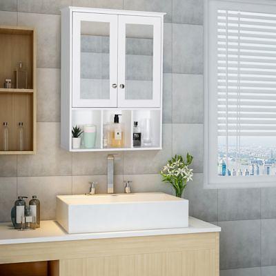 Basicwise Wall Mount Bathroom Mirrored Storage Cabinet With Open Shelf