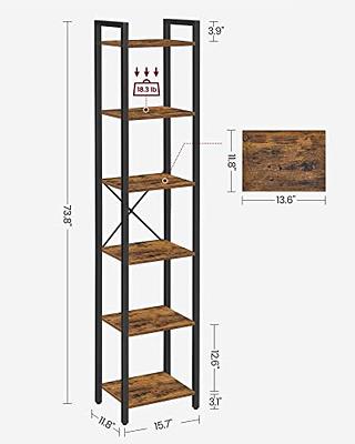 Frailey 75 in. Rustic Brown 6-Shelf Tall Narrow Bookcase Bookshelf Sto