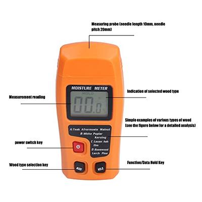 Handheld Wood Moisture Test Meter LCD Moisture Tester for Wood Moisture Detector for Firewood Paper Humidity Measuring, Size: Large, Orange