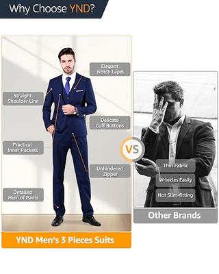 YND Men's Slim Fit 3 Piece Suit Set, One Button Solid Blazer Vest Pants  with Tie, Beige, X-Small : : Clothing, Shoes & Accessories