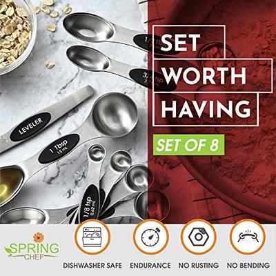 Spring Chef Round Stainless Steel Measuring Spoons, Set of 8 & 5 Quart  Mixing Bowl With Pour Spout, White - 2 Product Bundle