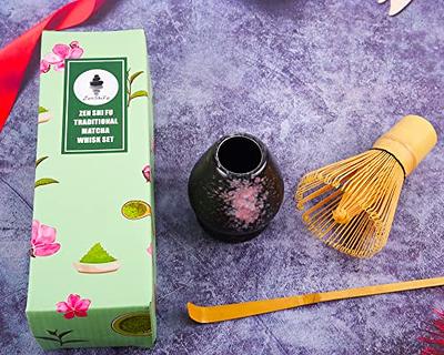 Zen Shi Fu Matcha Whisk Set 3pcs- Handmade Bamboo Whisk and Tea Scoop,  Matcha Whisk Holder-Perfect Matcha Kit with Japanese Gadgets, Tea  accessories for tea lovers (Black with Falling Cherry Blossom) 