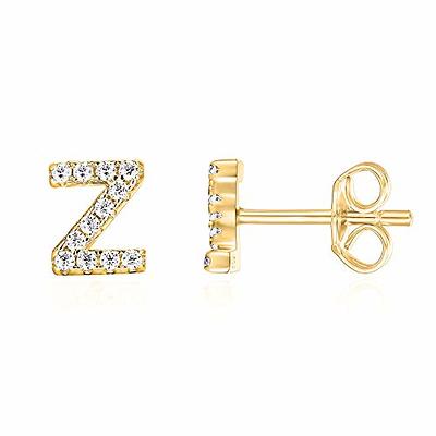 Gold Plated CZ Initial Letter A-Z Stud Earrings Crystal Alphabet for Women  Men