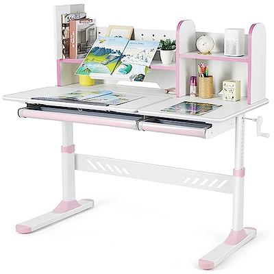 Costway Adjustable Height Kids Study Desk Drafting Table w/Bookshelf&Hutch  Grey 