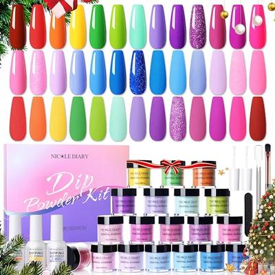 28 Pcs Dipping Powder Nail Kit - NICOLE DIARY 20 Colors Nude Glitter White  Red Dip Nails