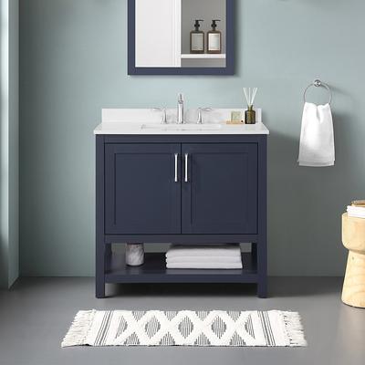 Eviva Navy 36 Deep Blue Transitional Bathroom Vanity w/ White Carrara