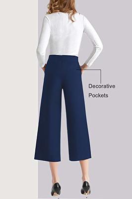 Tsful Wide Leg Pants for Women Trousers High Waisted Dress Pants Business Casual  Summer Capris Stretch Pull On Work Slacks Navy Blue - Yahoo Shopping