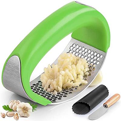 1pc Stainless Steel Garlic Press Crusher, Manual Garlic Mincer With Rolling  Peeler And Soft Handle