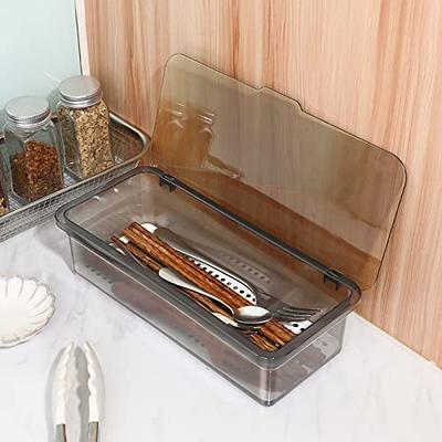 Flatware Tray Kitchen Utensil Drawer Organizer with Lid and Drainer  Container