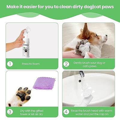 Tinioey Paw Cleaner for Dogs and Cats, Clean Paws No-Rinse Foaming Cleanser(2  * 5 oz), Dandelion Paw Cleaner Paw Brush for Dogs, Dog Paw Scrubber