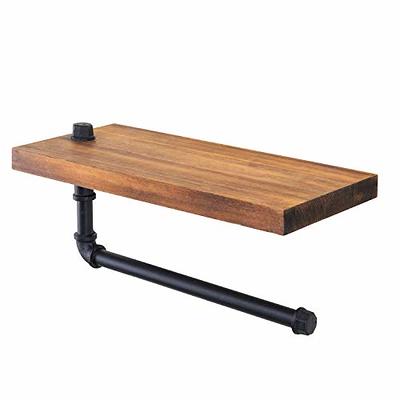 Rustic Burnt Wood & Metal Pipe Shelf with Towel Rack