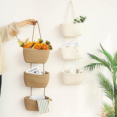 TeoKJ Over the Door Hanging Basket, 3-Tier Woven Cotton Wall