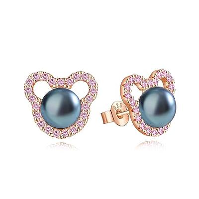 Disney Women Mickey Mouse Sterling Silver Rose Gold Plated Cubic Zirconia  Hoop Birthstone Earrings - April : Target