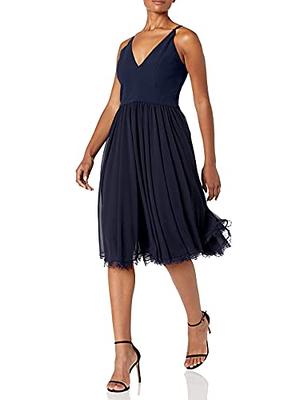 Dress the Population Women's Alicia Plunging Mix Media Sleeveless Fit and  Flare Midi Dress, Midnight Blue, m - Yahoo Shopping