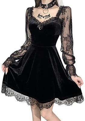 Gothic Clothes Dress,Lace Mini Sleeveless Dress Black Lace Draped Bodycon  Goth Vintage Dresses at  Women's Clothing store