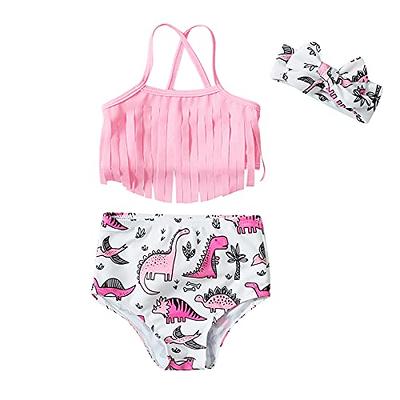 Girls Swimsuit Two Piece Kids Pink Floral Swimming Wear Bikini