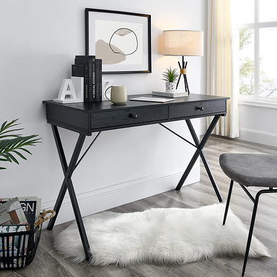 Mainstays Small Space Writing Desk with 2 Shelves, True Black Oak Finish