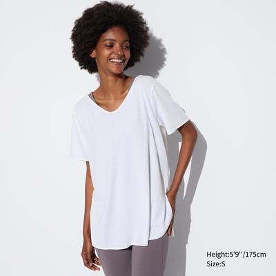 Women's Airism Seamless V-Neck Long T-Shirt, White, 2XS