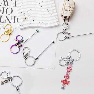 Yuxung 86 Pcs Beadable Keychain Bar Set Bead Keychain Kit Include Variety  Beads Leather Tassel Charms for DIY Craft Gift