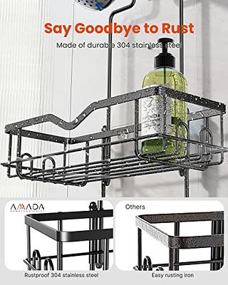 Shower Caddy Hanging Shelf with Hooks Suction Cups Stainless Steel Hanging  Door Shower Rack Rustproof Hanging