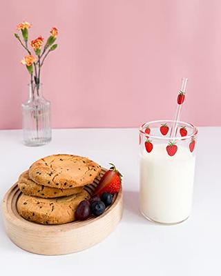 Strawberry Glass Cup with Straw Lovely Strawberry Cup Glass Tumbler with  Straw for Juice Water Milk Coffee Tea 