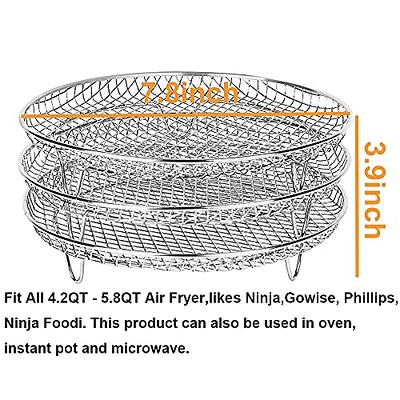 Round Air Fryer Basket Stainless Steel Air Fryer Accessories Air Fryer  Racks Three Layer Stackable Dehydrator Racks Fit for 4.2Qt, 5.3Qt, 5.5Qt