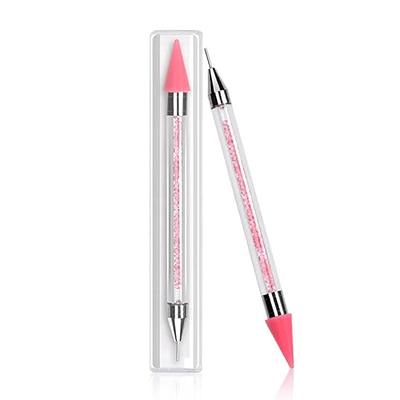 Wax Pencil For Rhinestones,Acrylic Handle Rhinestone Applicator Double Head  Dotting Pen Jewel Rhinestone Picker Tool With Storage Case (Pink)