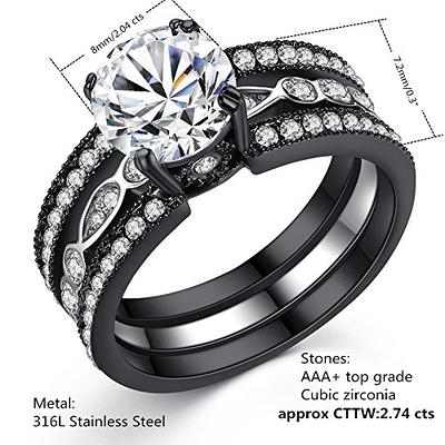 MABELLA His and Hers Wedding Ring Sets 3 Stone Womens Silver CZ Ring Set  and Mens Stainless Steel Matching Wedding Band