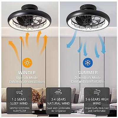 SUKACI Ceiling Fan with LED Light: Caged Flush Mount Low Profile