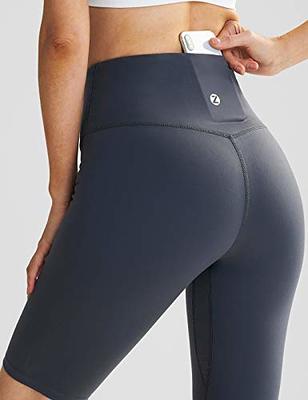 ODODOS Womens cross Waist Yoga Leggings with Pockets, Non-See Through  compression Workout Running Athletic Pants, Light grey, Sm
