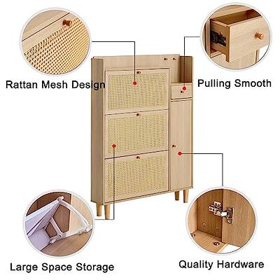 Shoe Cabinet for Entryway Slim， Rattan Shoe Cabinet, Freestanding Shoe Rack  Storage Hanging Cabinet with 3 Rattan Decorative Flip-Flop Drawers, Cabinet  for Entryway, Hallway, Bedroom (Nature) - Yahoo Shopping