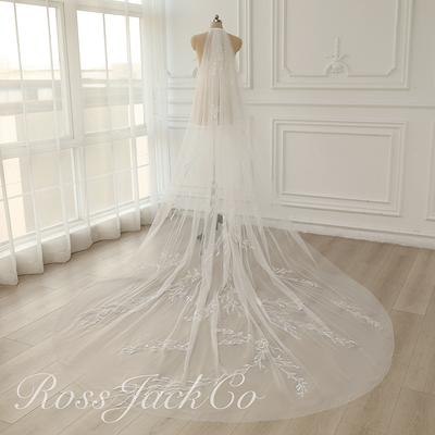 Juliet Cap One Layer Wedding Veil Cathedral Length Cut Edge Floor