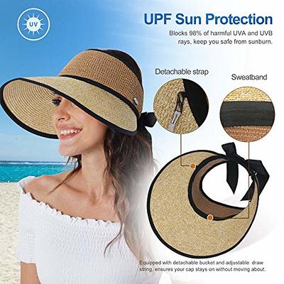 Naivlizer Women Wide Brim Sun Hat UPF50 Straw Summer Hat Floppy Beach Hat  Roll-Up,Natural x Camel - Yahoo Shopping