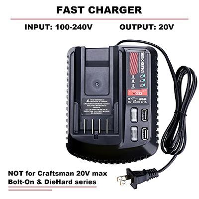 Kotoate 20V Battery Charger Replacement for Craftsman V20 Battery Charger  CMCB104 Compatible with Craftsman V20 20-Volt Max Lithium Ion Battery  CMCB202 CMCB204 CMCB201 CMCB205 CMCB102, with 2 USB Port - Yahoo Shopping