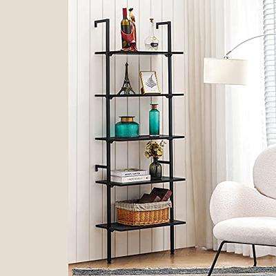 HOMCOM Industrial 5 Tier Ladder Shelf, Wall Mount Storage Shelves Bookcase  with Metal Frame, Corner Unit, Plant Flower Rack for Living Room, Balcony