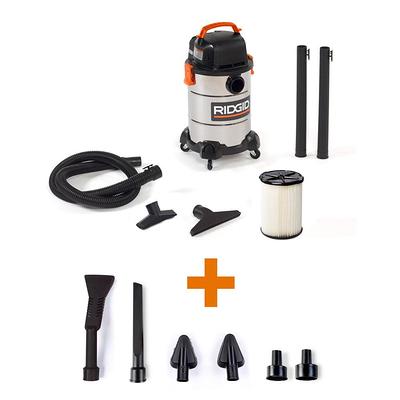 RIDGID 6 Gallon 4.25 Peak HP Stainless Steel Wet/Dry Shop Vacuum with  Filter, Locking Hose and Six Accessories, Metallics - Yahoo Shopping