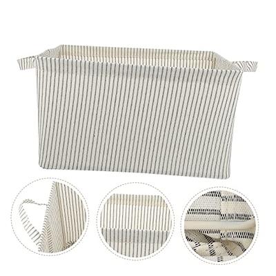 Honey Can Do Set of 3 Collapsible Large Fabric Storage Bins with Handles, Gray Stripes