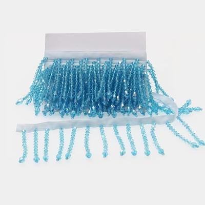 Yalulu 2 Yards Beaded Fringe Trim, 2.1inch Wide Crystal Beads Tassel Lace  Ribbon, Tassel Trim Fringe Fabric DIY Craft Sewing Accessory (Blue)